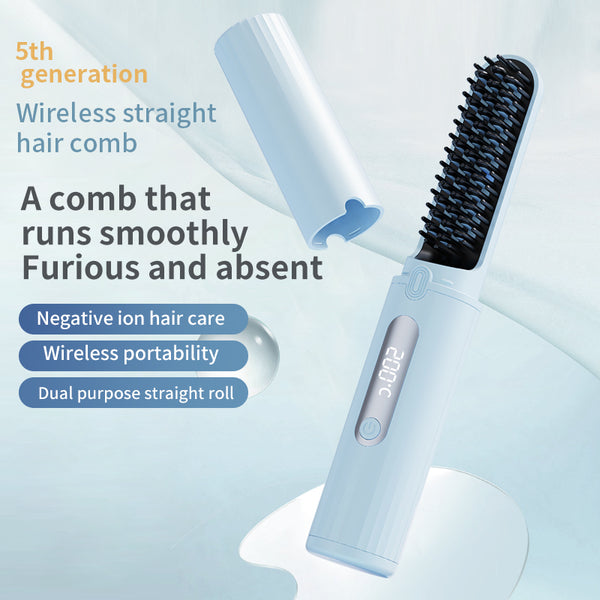 New rechargeable wireless hair straightening comb for curly hair, portable mini straightening plate, negative ion non-harming power generation comb hair straightener