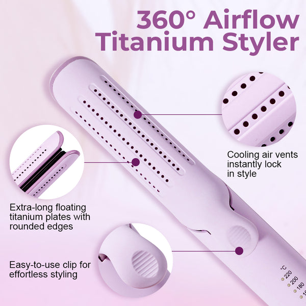 Hair 360° Airflow Styler 2-in-1 Curling Wand & Titanium Flat Iron Hair Straightener